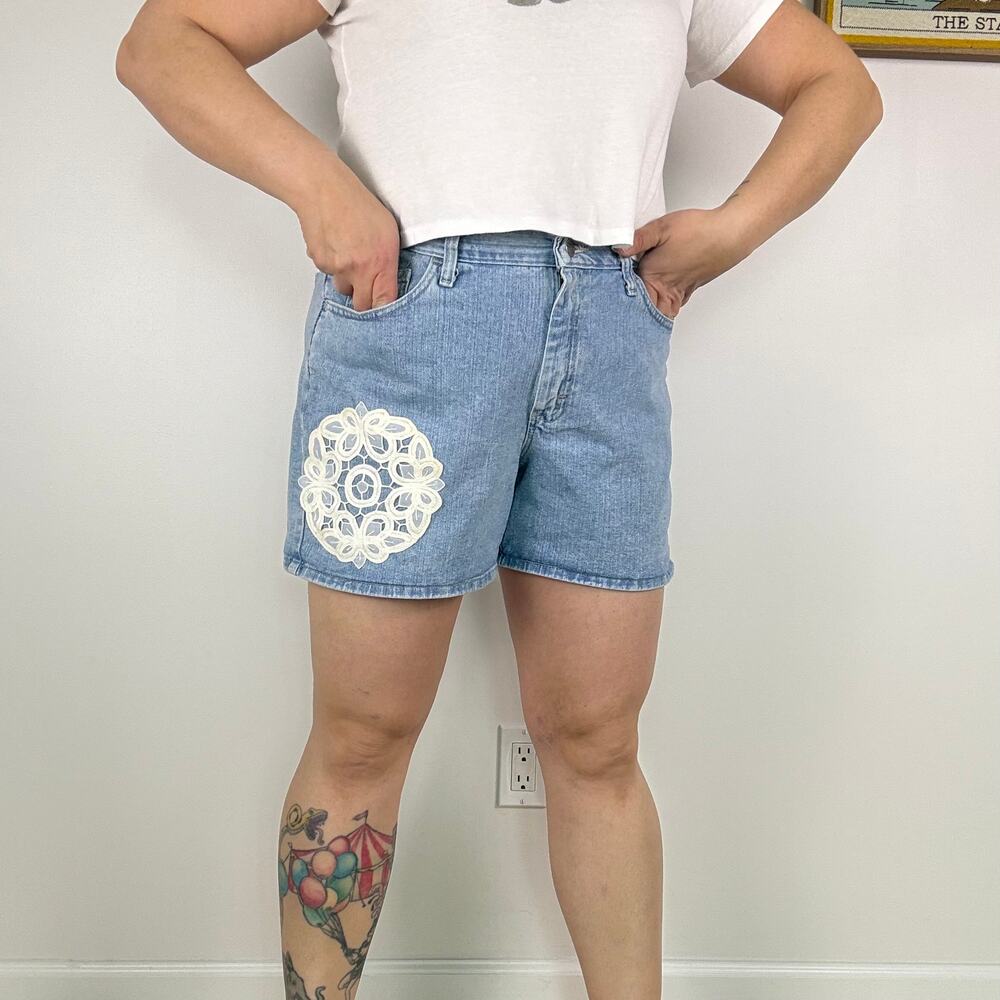 RIDERS BY LEE UPCYCLED REWORKED DENIM SHORTS